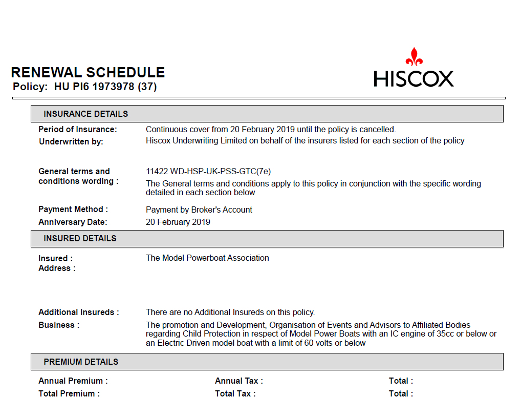 Insurance MPBA Model Power Boat Association