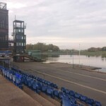 Hotel & Cafe Building on the left is the hotel and cafe, pontoon is the race place, glass area below the stairs is the lap counting office.